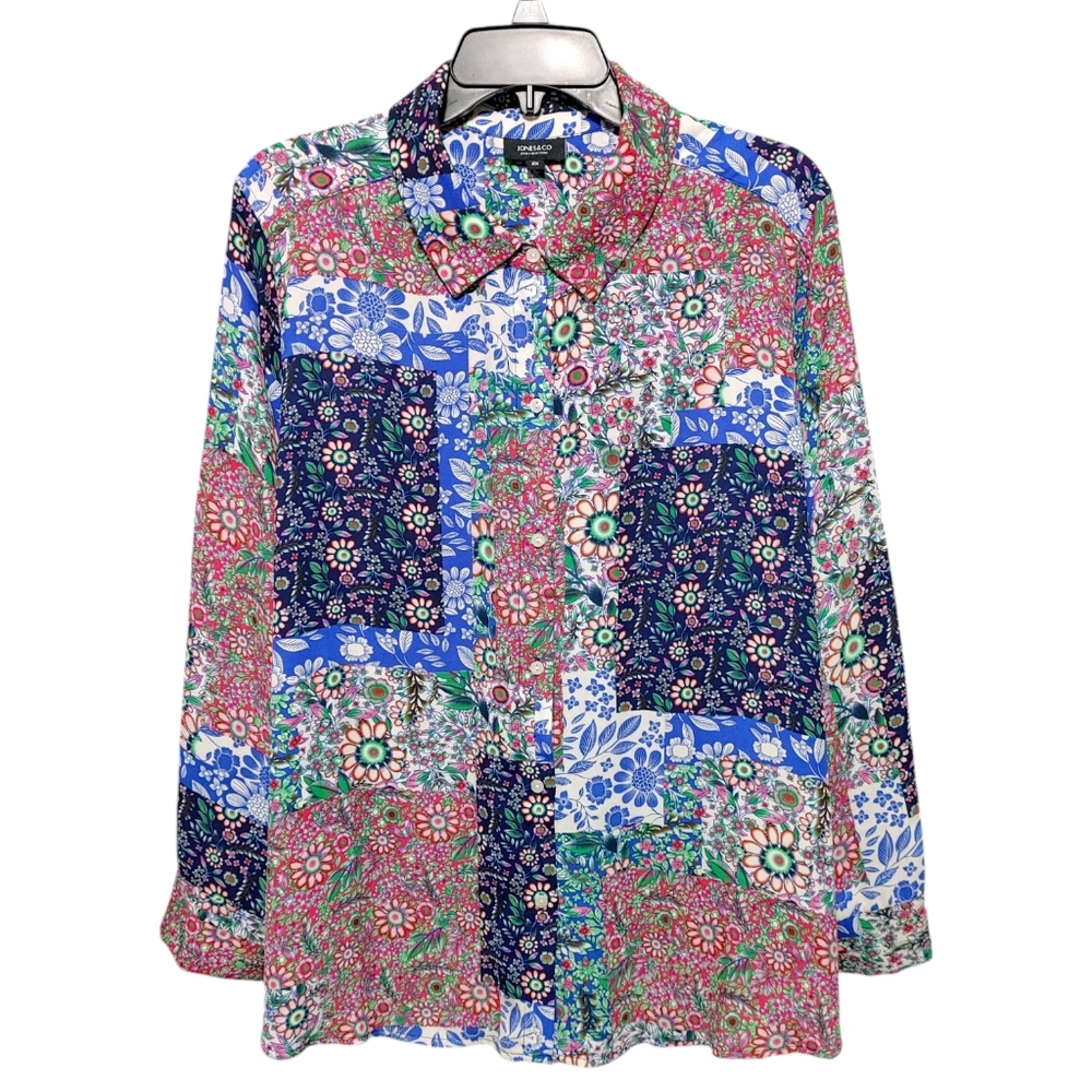 Jones & Co. Colorful Patchy Floral Button Down Collared Shirt Women's Size 2X